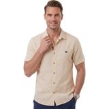 Deepsea Bej Flamlı Keten Erkek Gömlek – Yazlık %100 Pamuk Rahat Kesim 2602652 - XL