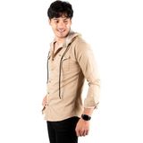 DeepSEA Bej Kapüşonlu Likralı Kot Gömlek – Slim Fit Çıt Çıt Kapamalı Erkek Gömlek 2300396