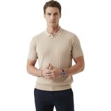Deepsea Bej Polo Yaka Triko Tişört Rahat Kalıp Erkek Triko Tişört 2608108 - 2XL