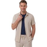 Deepsea Bej Slim Fit Çizgi Dokulu Keten Görünümlü Kısa Kol Erkek Spor Gömlek 2602648 - XL