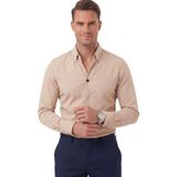 Deepsea Bej Slim Fit Kolay Ütülenebilir Açık Dik Yaka Likralı Erkek Gömlek 2602615 - 2XL
