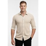 Deepsea Bej Slim Fit Örme Kumaş Likralı Erkek Gömlek – Nefes Alan Esnek ve Modern Tasarım 2602604 - 2XL