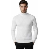 DeepSEA Beyaz Baklava Desenli Slim Fit Yarım Boğazlı Likralı Erkek Triko Kazak 2505508