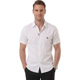 Deepsea Beyaz Flamlı Keten Erkek Gömlek – Yazlık %100 Pamuk Rahat Kesim 2602652 - 2XL