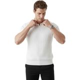 Deepsea Beyaz Polo Yaka Triko Tişört Rahat Kalıp Erkek Triko Tişört 2608108 - 2XL