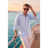 Deepsea Buz Mavisi %97 Pamuk Müslin Kumaş Nefes Alabilir Yazlık Rahat Kesim Erkek Gömlek 2602619 - 2XL