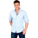 DeepSEA Buz Mavisi Slim Fit Likralı Çıtçıt Kapama Pamuklu Erkek Gömlek – Modern Dar Kesim 2300413