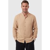 Deepsea Camel %97 Pamuk Müslin Kumaş Nefes Alabilir Yazlık Hakim Yaka Rahat Kesim Erkek Gömlek 2602620 - 2XL