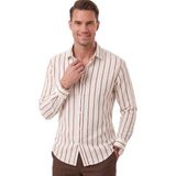 Deepsea Erkek %100 Pamuk Slim Fit Dar Kesim Keten Dokulu Çizgili Uzun Kollu Kahve Gömlek 2600034 - 2XL