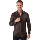 Deepsea Erkek %100 Pamuk Slim Fit Dar Kesim Keten Dokulu Çizgili Uzun Kollu Siyah Gömlek 2600034