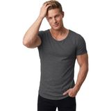 Deepsea Erkek Antrasit Slim Fit %90 Pamuk Açık Yaka Oval Kesim Likralı Basic Tişört 1801199 - 2XL