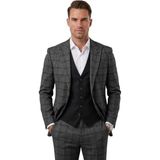 Deepsea Erkek Antrasit Slim Fit Ekose 3’lü Takım Elbise – Siyah Yelekli Kare Desenli Takım 2601589 - 6 Drop - 46