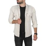 DeepSEA Erkek Bej Büyük Beden Seçenekli Likralı Gabardin Spor Gömlek – Dar Kalıp Çıt Çıt Kapamalı 2500423 - 3XL