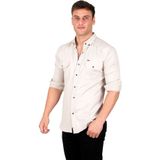 DeepSEA Erkek Bej Likralı İnce Fitilli Çıtçıtlı Çift Cepli Dar Kesim Gabardin Gömlek 2300421