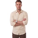 Deepsea Erkek Bej Rahat Kesim Keten Görünümlü %100 Pamuk Yazlık Gömlek 2602628 - XL