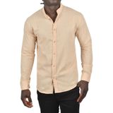 DeepSEA Erkek Bej Slim Fit Dar Kesim Keten Gömlek Hakim Yaka Pamuklu Keten Spor Gömlek 2201895