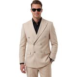 Deepsea Erkek Bej Slim Fit Kruvaze Takım Elbise Likralı Çizgili Dokulu Metal Düğmeli 2600820 - 6 Drop - 54