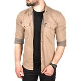 DeepSEA Erkek Bej Slim Fit Likralı Gabardin Gömlek – Büyük Beden Seçenekli Spor Gömlek 2502503