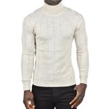 DeepSEA Erkek Bej Slim Fit Likralı Tam Balıkçı Yaka Çizgili Boğazlı Kazak 2505504