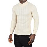 DeepSEA Erkek Bej Yarım Balıkçı Yaka Çizgili Tüylenmeyen Slim Fit Triko Kazak 2505491
