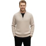 DeepSEA Erkek Bej Yarım Fermuarlı Oversize Kesim Triko Kazak – Yumuşak Dokulu Örgü Kazak 2608511 - 2XL