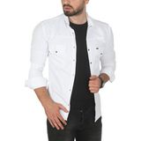 DeepSEA Erkek Beyaz Büyük Beden Seçenekli Likralı Gabardin Spor Gömlek – Dar Kalıp Çıt Çıt Kapamalı 2500423 - 3XL