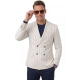 DeepSEA Erkek Beyaz Çizgili Kruvaze Blazer Ceket – Slim Fit Modern Kesim Şık Yazlık Ceket 2600814