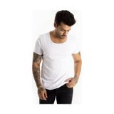 Deepsea Erkek Beyaz Geniş Yaka Likralı Tişört Oval Yaka Slim Fit Eteği Oval Açık Yaka T-shirt 1801199 Beyaz