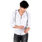 DeepSEA Erkek Beyaz Kapüşonlu Cepli Slim Fit Likralı Kot Gömlek 2300396