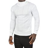DeepSEA Erkek Beyaz Kare Desenli Balıkçı Yaka Slim Fit Boğazlı Triko Kazak 2505493