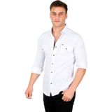 DeepSEA Erkek Beyaz Likralı İnce Fitilli Çıtçıtlı Çift Cepli Dar Kesim Gabardin Gömlek 2300421