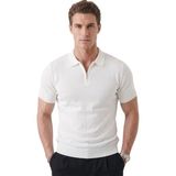 DeepSEA Erkek Beyaz Rahat Kalıp Fermuarlı Polo Yaka Yumuşak Dokulu Triko Tişört 2505001 - 2XL
