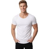 DeepSEA Erkek Beyaz Slim Fit %90 Pamuk Açık Yaka Oval Kesim Likralı Basic Tişört 1801199 - 2XL