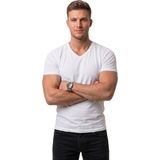 DeepSEA Erkek Beyaz Slim Fit %90 Pamuk V Yaka Likralı Yumuşak Dokulu Basic Tişört 1801165 - XL