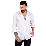 DeepSEA Erkek Beyaz Slim Fit Dar Kesim Keten Gömlek Hakim Yaka Pamuklu Keten Spor Gömlek 2201895