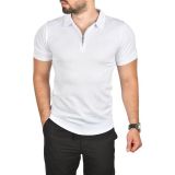 DeepSEA Erkek Beyaz Slim Fit Nefes Alan Pamuklu Polo Yaka Tişört Dar Kesim Likralı Triko Tişört 2505001