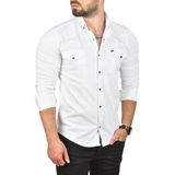 DeepSEA Erkek Beyaz Slim Fit Pamuklu Cepli Kot Gömlek Çıtçıtlı Uzun Kollu Spor Gömlek 2502503