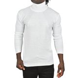DeepSEA Erkek Beyaz Tam Balıkçı Yaka Yanları Desenli Slim Fit Boğazlı Triko Kazak 2505495