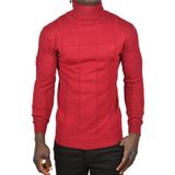 DeepSEA Erkek Bordo Kare Desenli Balıkçı Yaka Slim Fit Boğazlı Triko Kazak 2505493