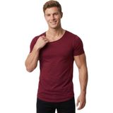 DeepSEA Erkek Bordo Slim Fit %90 Pamuk Açık Yaka Oval Kesim Likralı Basic Tişört 1801199