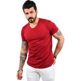 DeepSEA Erkek Bordo Slim Fit %90 Pamuk V Yaka Likralı Yumuşak Dokulu Basic Tişört 1801165 - 2XL