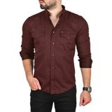 Deepsea Erkek Bordo Slim Fit Likralı Gabardin Gömlek – Büyük Beden Seçenekli Spor Gömlek 2502503 - 3XL