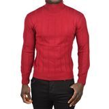 DeepSEA Erkek Bordo Slim Fit Likralı Tam Balıkçı Yaka Çizgili Boğazlı Kazak 2505504