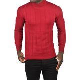 DeepSEA Erkek Bordo Slim Fit Likralı Tüylenme Yapmayan Yarım Balıkçı Çizgili Triko Yarım Boğazlı Kazak 2505503