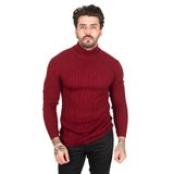 DeepSEA Erkek Bordo Yarım Balıkçı Yaka Çizgi Desenli Kazak Basic Düz Triko 2100015