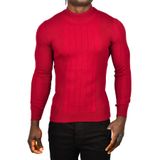 DeepSEA Erkek Bordo Yarım Balıkçı Yaka Kazak Çizgi Desenli Tüylenmeyen Slim Fit Triko 2505491