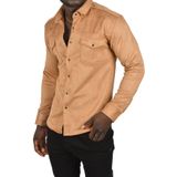 DeepSEA Erkek Camel Kırışmayan Süet Kumaş ÇıtÇıtlı Cepli Slim Fit Mevsimlik Gömlek 2302329