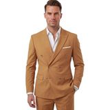 Deepsea Erkek Camel Premium Collection Italyan Kesim Likralı Kruvaze Takım Elbise 2600643 - 6 Drop - 52