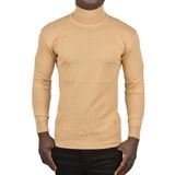 DeepSEA Erkek Camel Zigzag Desenli Tam Balıkçı Yaka Dar Kesim Boğazlı Triko Kazak 2505497