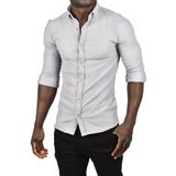 DeepSEA Erkek Gri Likralı Kumaşı Fitilli Slim Fit Uzun Kollu Gömlek 2500805